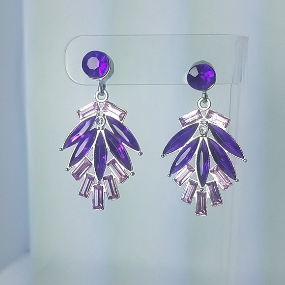 Purple Rhinestone Earrings - Picture 2 of 2